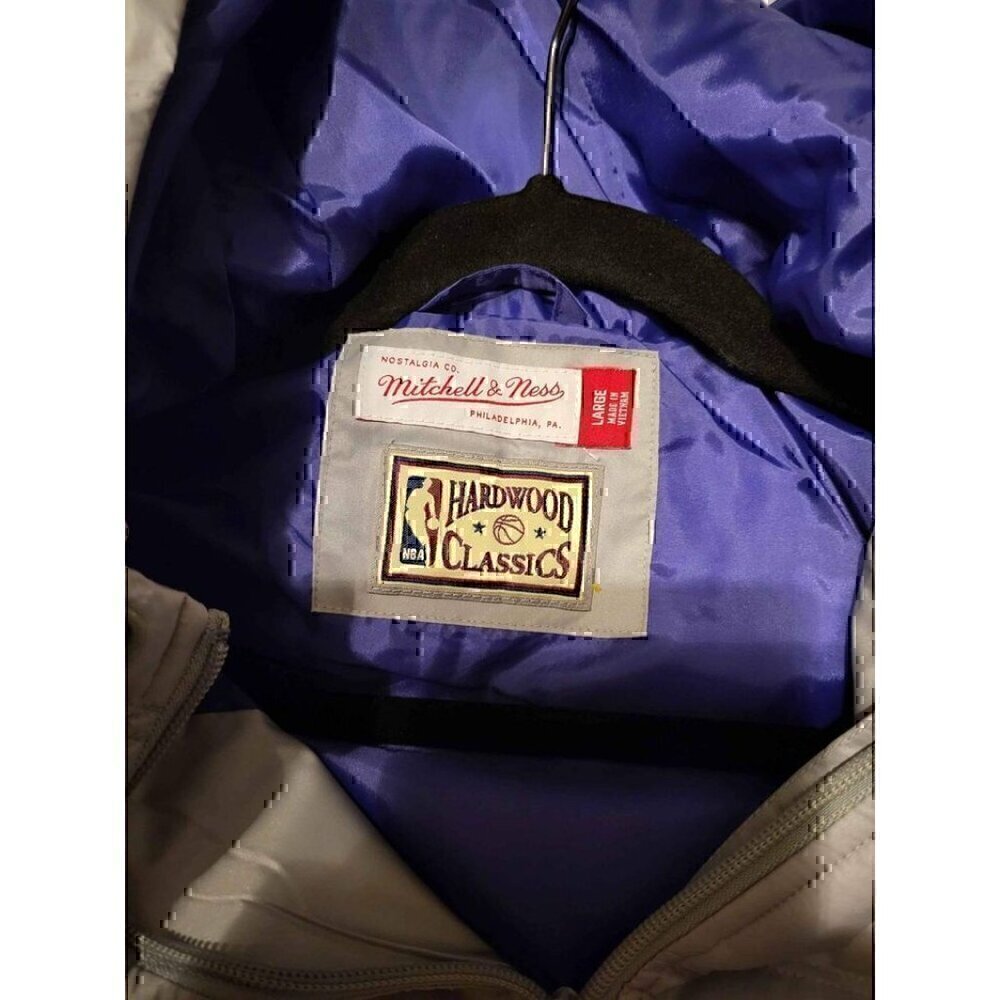 Mitchell & Ness Utah Jazz NBA Gray Puffer Jacket Hooded Hardwood Classics Large - Picture 4 of 4